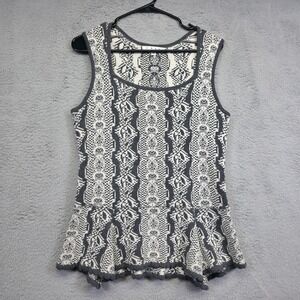 CAbi Sweater Top Women M Gray White WonderFall Me Peplum Hem Shell Tank Academia